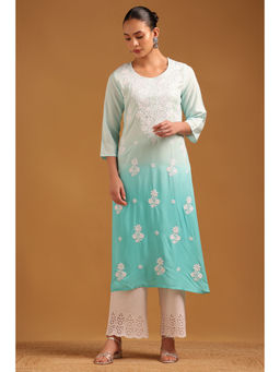 Soch - Blue Embroidered Round Neck Kurta