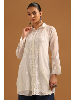Soch - Off White Embroidered Collar Neck Tunic, Inner Slip