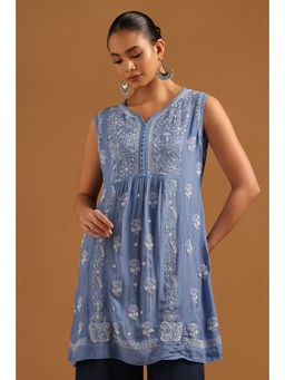 Soch - Blue Embroidered Round Neck Tunic