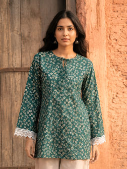 KAFTANIZE - Green Floral Printed Kurti