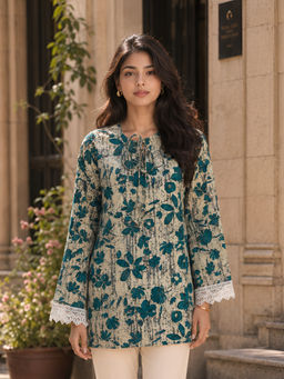 KAFTANIZE - Green Floral Printed Kurti