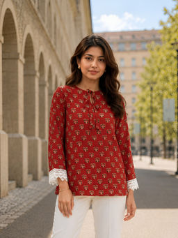 KAFTANIZE - Red Floral Printed Kurti