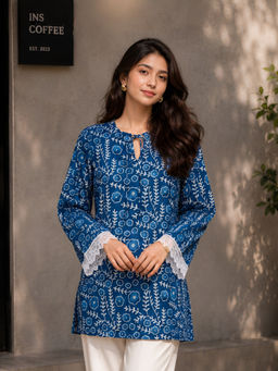 KAFTANIZE - Blue Floral Printed Kurti