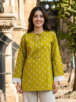 KAFTANIZE - Mustard Floral Printed Kurti