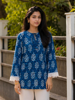 KAFTANIZE - Blue Floral Printed Kurti