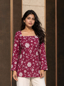 KAFTANIZE - Magenta Floral Printed With Adjustable Back Dori Kurti