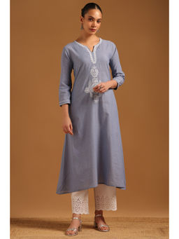 Soch - Blue Embroidered Round Neck Kurta