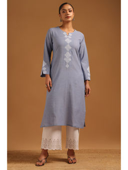 Soch - Blue Embroidered Round Neck Kurta