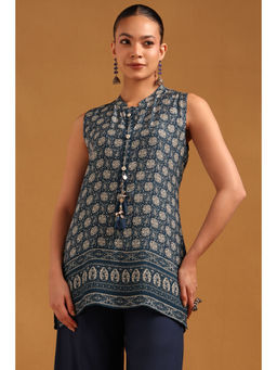 Soch - Blue Printed Mandarin Neck Tunic