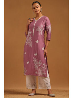 Soch - Pink Embroidered V-Neck Kurta