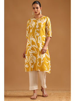 Soch - Yellow Printed Round Neck Kurta
