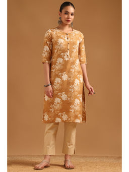 Soch - Beige Floral Round Neck Kurta