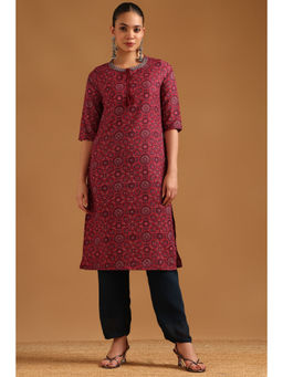 Soch - Maroon Printed Tie Up Neck Kurta