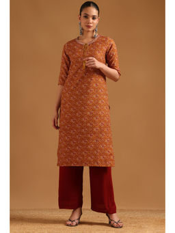 Soch - Mustard Printed Tie Up Neck Kurta