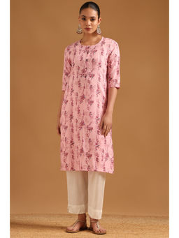Soch - Pink Floral Round Neck Kurta