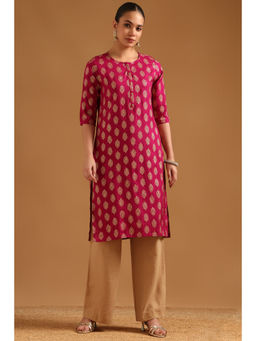 Soch - Maroon Floral Round Neck Kurta