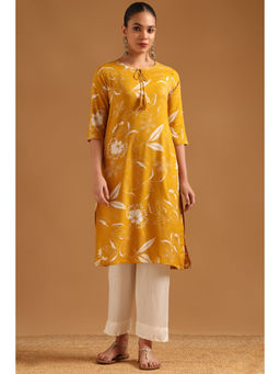 Soch - Mustard Floral Tie Up Neck Kurta