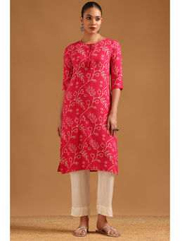 Soch - Pink Floral Tie Up Neck Kurta
