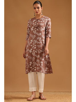 Soch - Brown Floral Tie Up Neck Kurta