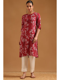 Soch - Red Floral Tie Up Neck Kurta