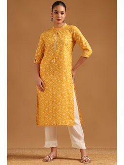 Soch - Mustard Printed Mandarin Neck Kurta
