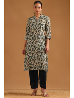 Soch - Teal Floral Mandarin Neck Kurta