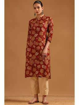 Soch - Rust Floral Mandarin Neck Kurta