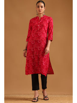Soch - Pink Floral Mandarin Neck Kurta