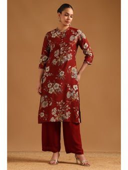 Soch - Rust Floral Mandarin Neck Kurta