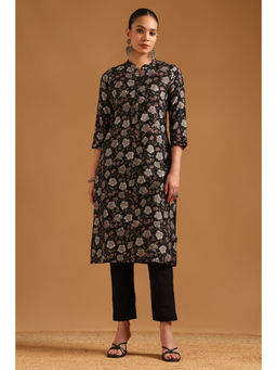 Soch - Black Floral Mandarin Neck Kurta