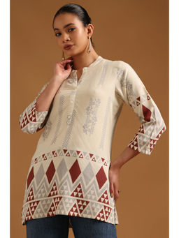 Soch - Beige Geometric Mandarin Neck Tunic