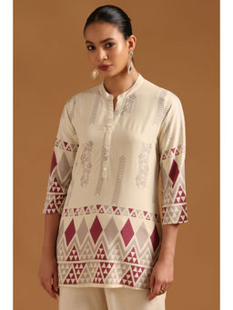 Soch - Beige Geometric Mandarin Neck Tunic