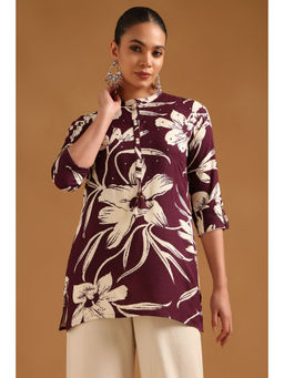 Soch - Wine Floral Mandarin Neck Tunic