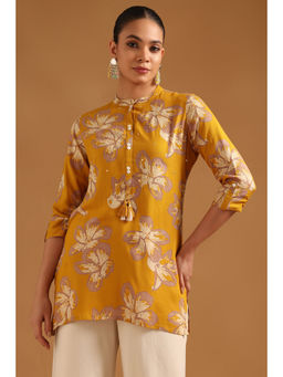 Soch - Mustard Floral Mandarin Neck Tunic