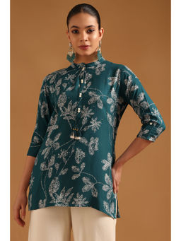 Soch - Teal Floral Mandarin Neck Tunic