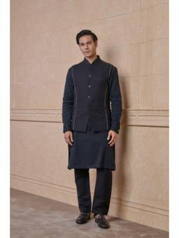 TASVA - Black Solid Kurta with Pant & Jacket