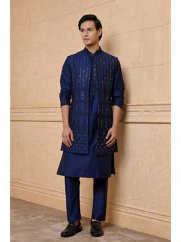 TASVA - Navy Classic Kurta with Pant & Jacket