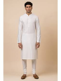 TASVA - White Embroidered Collar & Placket Kurta with Churidar