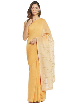 Fabindia - Beige Solid Cotton Silk Saree