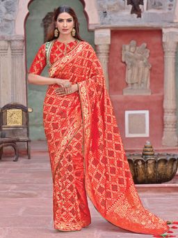 Odette - Red Weaved Silk Designer Saree with Unstitched Blouse