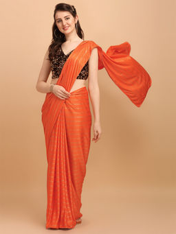 Amrutam Fab - Womens Malai Silk Orange Saree With Sequences Unstitched Blouse Piece