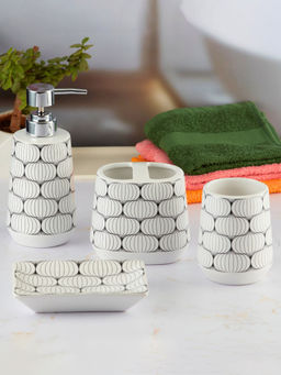 Kookee - Ceramic Toothbrush Holder, Soap Dish & Tumbler with Soap Dispenser -White (Set of 4)