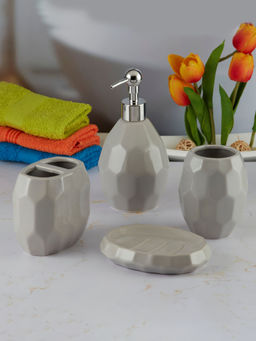 Kookee - Ceramic Toothbrush Holder, Soap Dish & Tumbler with Soap Dispenser -Grey (Set of 4)