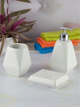 Kookee - Ceramic Toothbrush Holder and Soap Dish with Soap Dispenser -White (Set of 3)