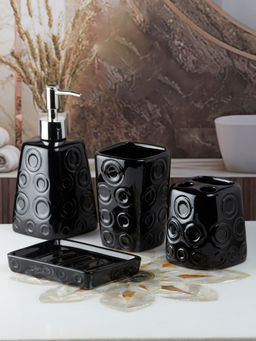 Kookee - Ceramic Toothbrush Holder, Soap Dish & Tumbler with Soap Dispenser -Black (Set of 4)