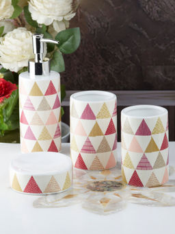 Kookee - Ceramic Toothbrush Holder, Soap Dish & Tumbler with Soap Dispenser -Multi-Color (Set of 4)