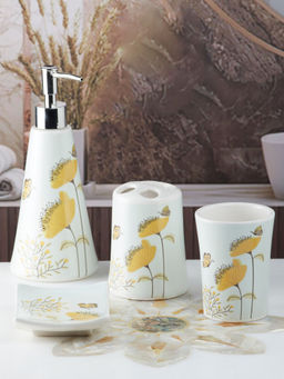 Kookee - Ceramic Toothbrush Holder, Soap Dish & Tumbler with Soap Dispenser -Multi-Color (Set of 4)