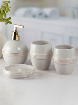 Kookee - Ceramic Toothbrush Holder, Soap Dish & Tumbler with Soap Dispenser -Grey (Set of 4)