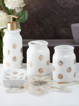 Kookee - Ceramic Toothbrush Holder, Soap Dish & Tumbler with Soap Dispenser -White (Set of 4)