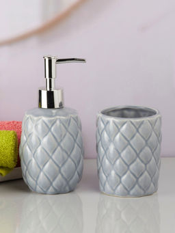 Kookee - Ceramic Toothbrush Holder with Soap Dispenser -Grey (Set of 2)